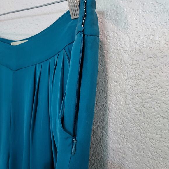 Anthropologie's Elevenses Teal Blue Super Wide Leg Palazzo Pants Pleats Size 10 - Picture 8 of 12